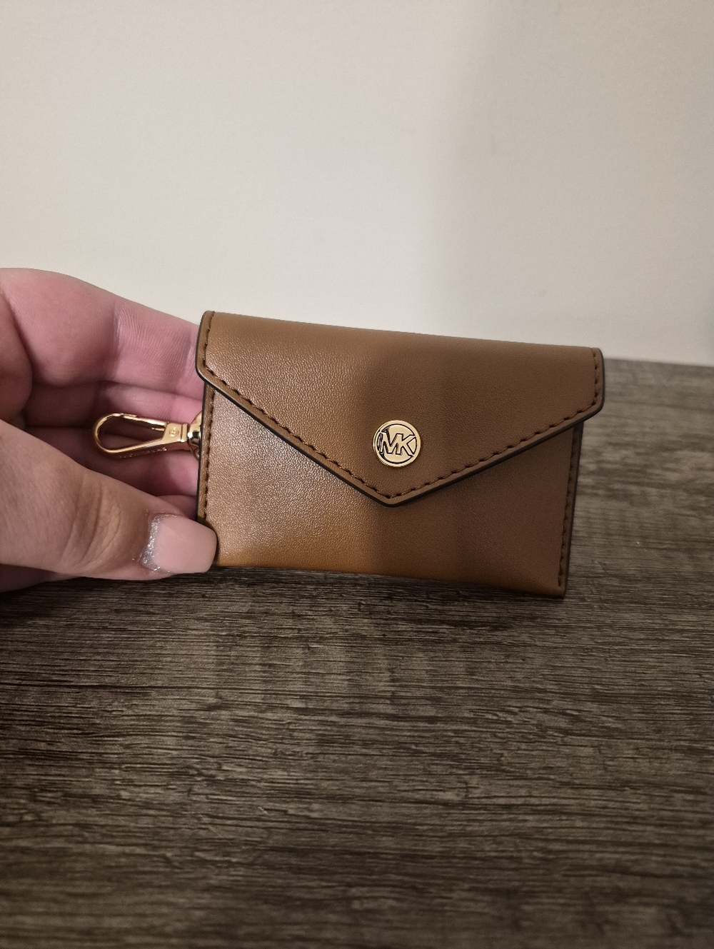 Michael Kors Brown Leather Accessory with Gold Logo Clip